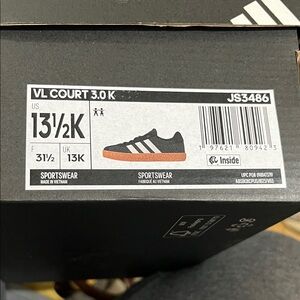 Adidas VL Court 3.0 K Black Sneakers with White Stripes